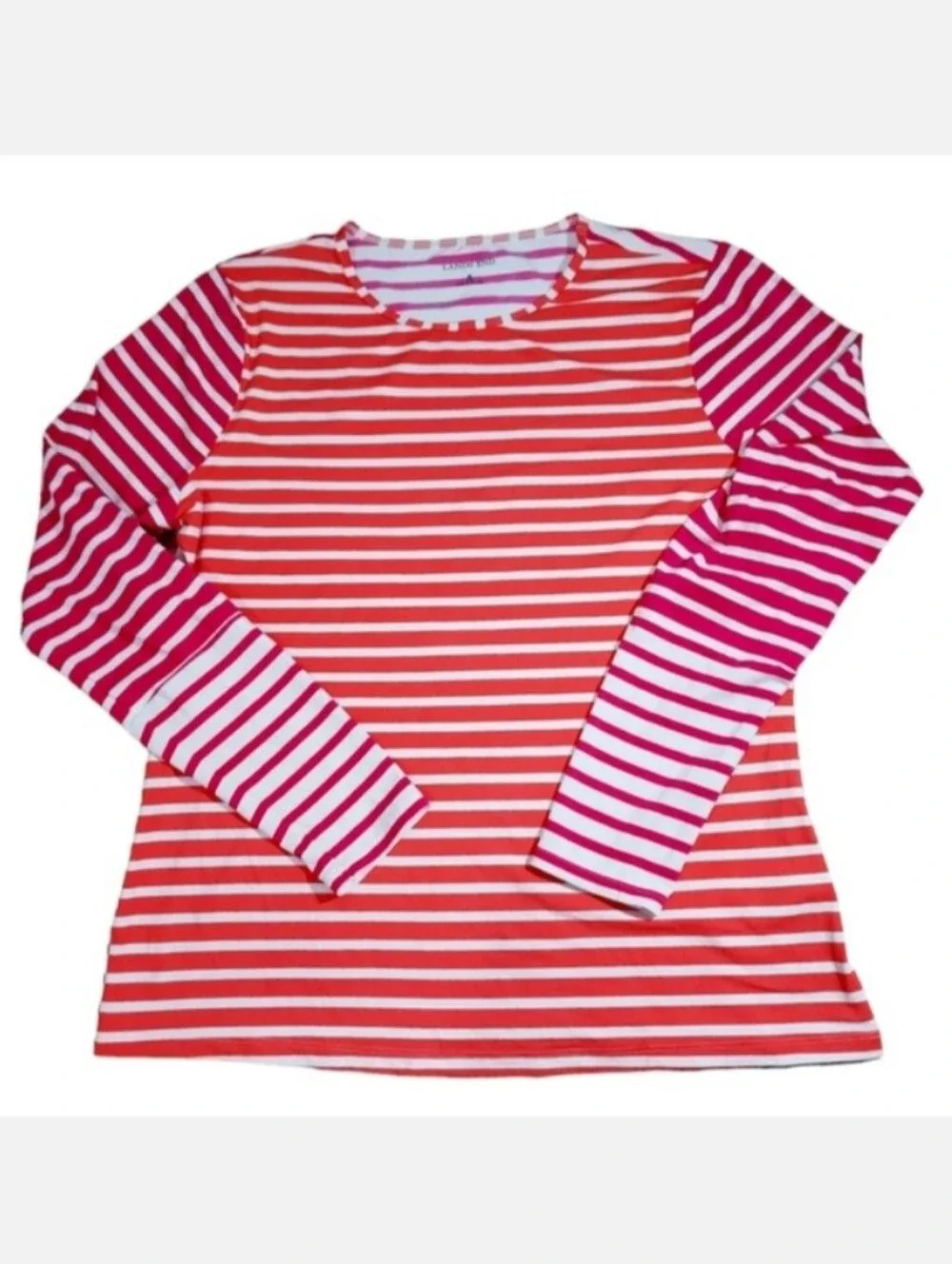 Lands End pink orange stripe swim shirt rashguard M 10-12
